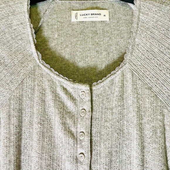 Lucky Brand Square Neck Pointelle Button Front Top in Gray (XS) New with Tag - Picture 10 of 15